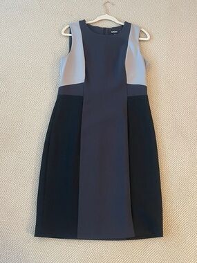 Dkny Navy, Light Gray and Black Paneled Midi Dress